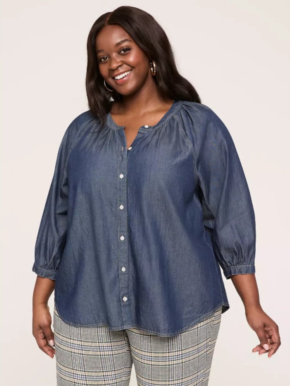 Lane Bryant Relaxed Button-Down Denim Shirt Sz 24